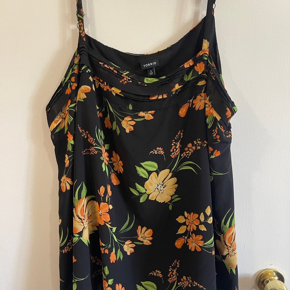 torrid Black Floral Slip Cami with Orange & Yellow Blooms